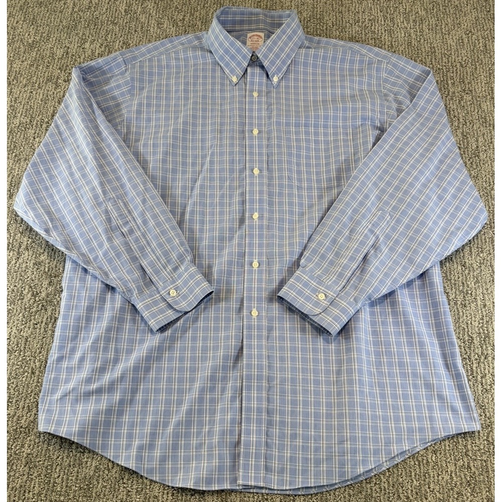 Brooks‎ Brothers Shirt Mens XL Blue Plaid Madison Supima Cotton 17.5-35 LS